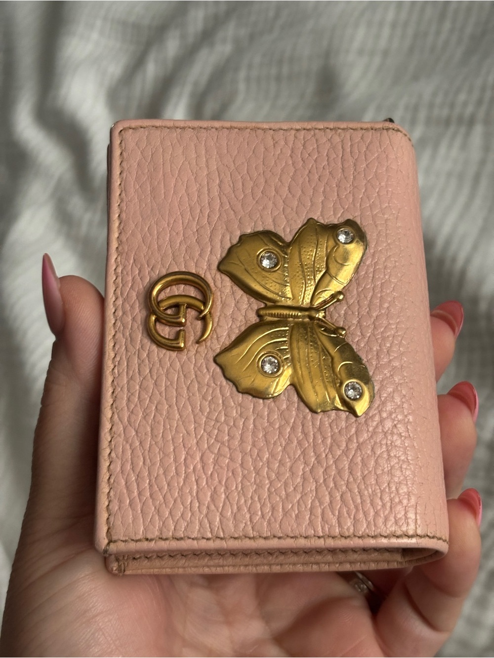 Gucci Pebbled Calfskin Butterfly Card Case Perfect Pink - Picture 3 of 15
